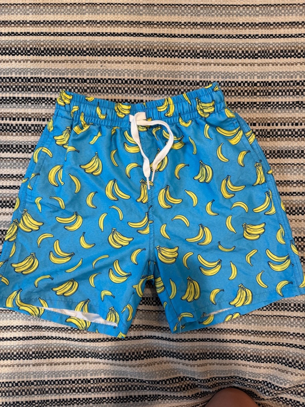 Amazon Blue Swim Trunks with Yellow Banana Print